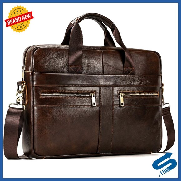 Genuine Leather Briefcase Laptop Bag Business Travel Work Handbag Shoulder Strap